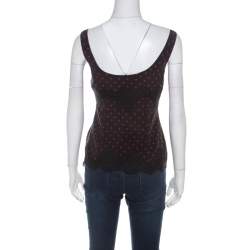 Pre Owned توب كاميسول دولتشي أند غابانا بولكا دوت بلا أكمام حرير أسود و أحمر S