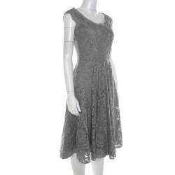 Dolce & Gabbana Grey Lace Sleeveless Flared Dress S 