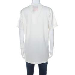 مملوكة مسبقًا Dolce & Gabbana Off White Cotton Pink Applique Crew Neck T-Shirt XL