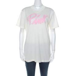مملوكة مسبقًا Dolce & Gabbana Off White Cotton Pink Applique Crew Neck T-Shirt XL
