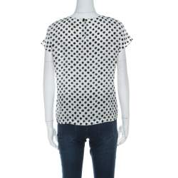 Pre Owned Dolce & Gabbana Monochrome Brushstroke Polka Dot Print Silk Blouse M