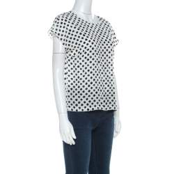 Pre Owned Dolce & Gabbana Monochrome Brushstroke Polka Dot Print Silk Blouse M