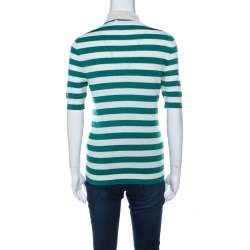 Pre Owned تي شيرت بولو دولتشي آند غابانا كشمير أبيض أوف وايت وأخضر مقلم M