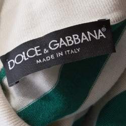 Pre Owned تي شيرت بولو دولتشي آند غابانا كشمير أبيض أوف وايت وأخضر مقلم M