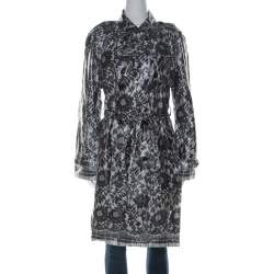 Pre Owned Dolce & Gabbana Grey Coated Silk Floral Lace Pattern Raincoat M 