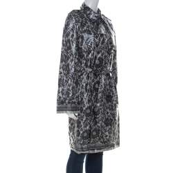 Pre Owned Dolce & Gabbana Grey Coated Silk Floral Lace Pattern Raincoat M 