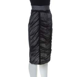مملوكة مسبقًا Dolce & Gabbana Black & White Silk Blend Ruched Detail Skirt M