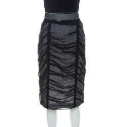 مملوكة مسبقًا Dolce & Gabbana Black & White Silk Blend Ruched Detail Skirt M