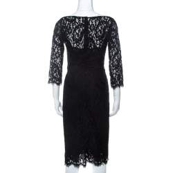 Pre Owned فستان دولتشي أند غابانا كوردونيتو حافة متموجه مجسم دانتيل أسود M