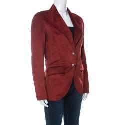 Pre Owned Dolce & Gabbana Red Suede DG Metal Embellished Blazer S