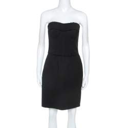 Pre Owned Dolce and Gabbana Black Stretch Knit Bustier Detail Strapless Dress M