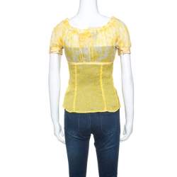 Pre Owned D&G Yellow Floral Print Sheer Silk Crepe Elasticized Neck Blouse S
