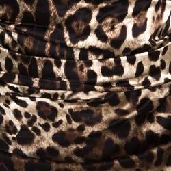 Pre Owned Dolce & Gabbana Brown Leopard Print Silk Ruched Midi Dress L
