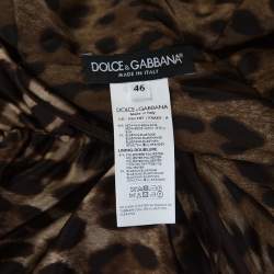 Pre Owned Dolce & Gabbana Brown Leopard Print Silk Ruched Midi Dress L