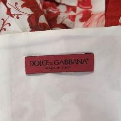 Pre Owned Dolce & Gabbana Red Majolica Printed Cotton Pleated Midi Dress S