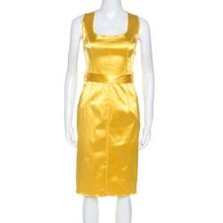 مملوكة مسبقًا Dolce & Gabbana Yellow Stretch Satin Sleeveless Sheath Dress M