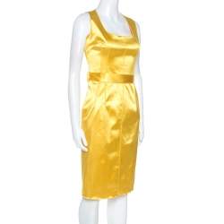 مملوكة مسبقًا Dolce & Gabbana Yellow Stretch Satin Sleeveless Sheath Dress M