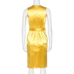 مملوكة مسبقًا Dolce & Gabbana Yellow Stretch Satin Sleeveless Sheath Dress M