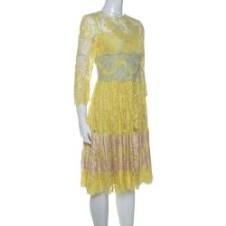 Pre Owned فستان ميدي دولتشي آند غابانا دانتيل أصفر  M