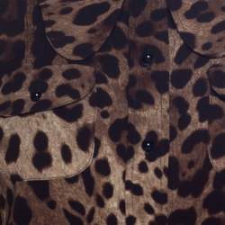 Pre Owned جمبسوت دولتشي أند غابانا مطبوع نقشة الفهد أزرار أمامية كريب بني XS 