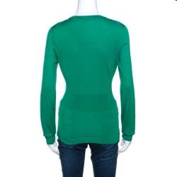 Pre Owned Dolce & Gabbana Green Knit Crystal Button Detail Cardigan M