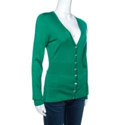 Pre Owned Dolce & Gabbana Green Knit Crystal Button Detail Cardigan M