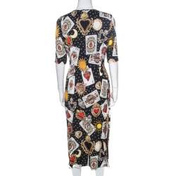 مملوكة مسبقًا Dolce & Gabbana Black Playing Cards Print Silk Midi Dress M