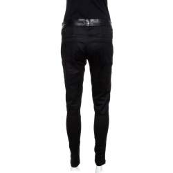 Pre Owned D&G Black Lamb Leather Paneled Skinny Trousers M