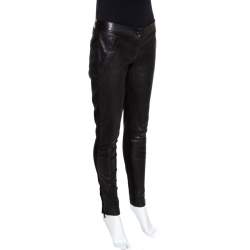 Pre Owned D&G Black Lamb Leather Paneled Skinny Trousers M