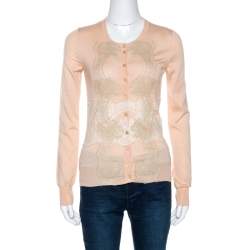 Pre Owned Dolce & Gabbana Light Peach Cashmere Lace Trim Cardigan S