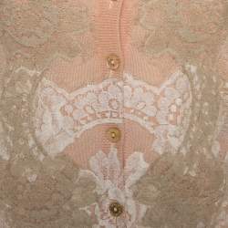 Pre Owned Dolce & Gabbana Light Peach Cashmere Lace Trim Cardigan S