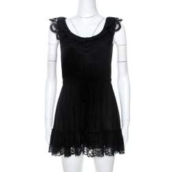 Dolce & Gabbana Black Knit Lace Trim Detail Mini Dress M