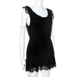 Dolce & Gabbana Black Knit Lace Trim Detail Mini Dress M