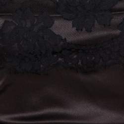 Pre Owned Dolce & Gabbana Brown Satin Lace Trim Ruched Maxi Dress M