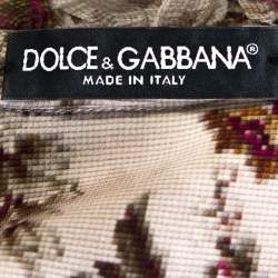 Pre Owned Dolce & Gabbana Grey Floral Print Silk Ruffle Front Blouse M