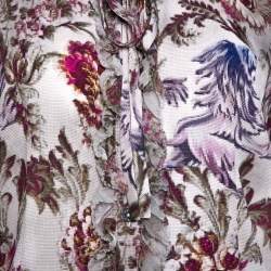 Pre Owned Dolce & Gabbana Grey Floral Print Silk Ruffle Front Blouse M