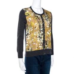 Pre Owned Dolce & Gabbana Grey Floral Jacquard Panelled Wool Cardigan S