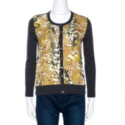 Pre Owned Dolce & Gabbana Grey Floral Jacquard Panelled Wool Cardigan S