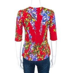Pre Owned Dolce & Gabbana Red Wisteria Floral Print Crepe Blouse S