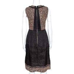 Pre Owned D&G Black and Brown Tweed Silk Overlay Flared Dress XS