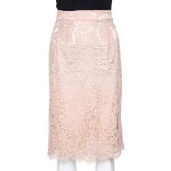 Pre Owned Dolce & Gabbana Naturel Lace Midi Skirt M