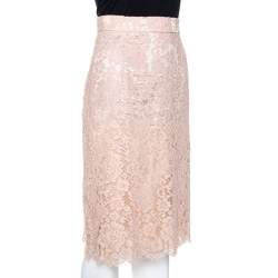 Pre Owned Dolce & Gabbana Naturel Lace Midi Skirt M
