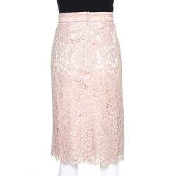 Pre Owned Dolce & Gabbana Naturel Lace Midi Skirt M