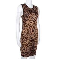Pre Owned فستان دولتشي أند غابانا تريكو نقشة الفهد بني مجسم مقاس صغير (سمول)