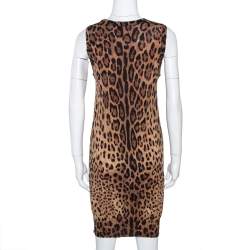 Pre Owned فستان دولتشي أند غابانا تريكو نقشة الفهد بني مجسم مقاس صغير (سمول)