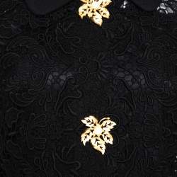 Pre Owned Dolce & Gabbana Black Floral Lace Leaf Button Embellished Dress M