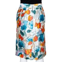 Pre Owned Dolce & Gabbana Mutlicolor Raw Silk Floral Print High Waist Skirt S