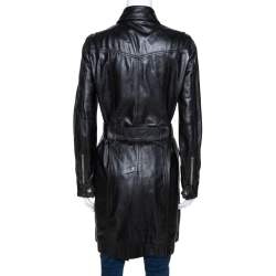 Pre Owned Dolce & Gabbana Black Lamb Leather Belted Trench Coat S