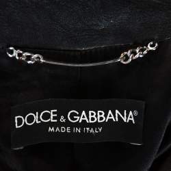 Pre Owned Dolce & Gabbana Black Lamb Leather Belted Trench Coat S