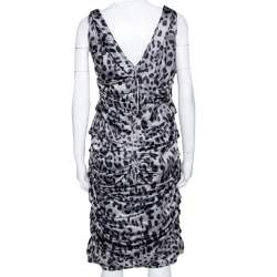 Pre Owned Dolce & Gabbana Grey Animal Print Silk Ruched Sleeveless Dress M
